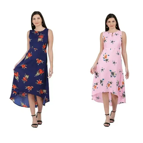 Stylish Crepe High-low Dress For Women Pack Of 2