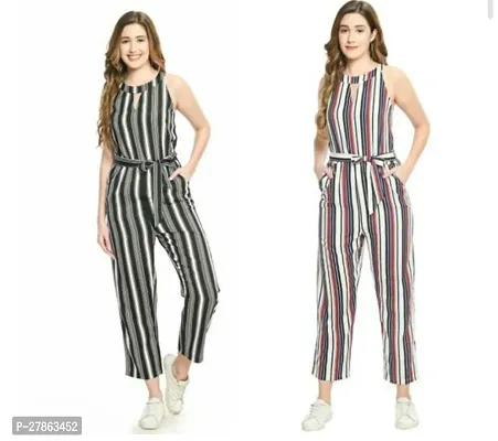 Stylish Crepe Striped Jumpsuits For Women- Pack of 2-thumb0