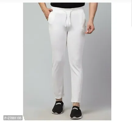 Stylish White Cotton Blend Solid Regular Track Pants For Men-thumb0
