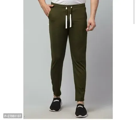 Stylish Green Cotton Blend Solid Regular Track Pants For Men