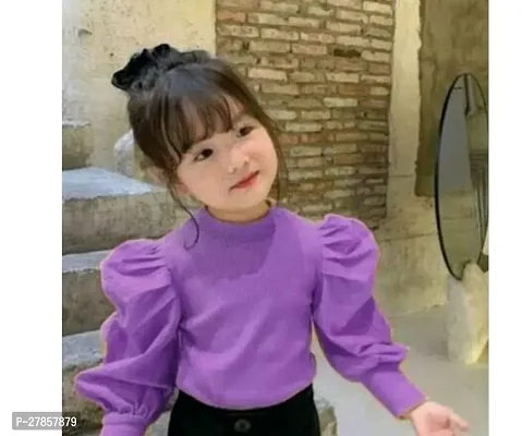 Stylish Purple Cotton Blend Solid Top For Kids Girls-thumb0