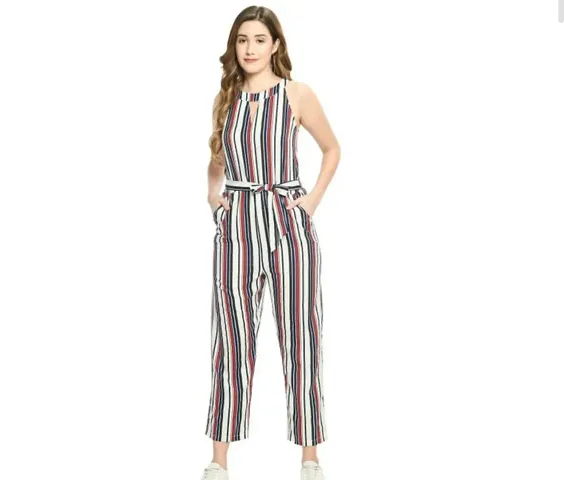 Stylish Crepe Striped Basic Jumpsuit For Women