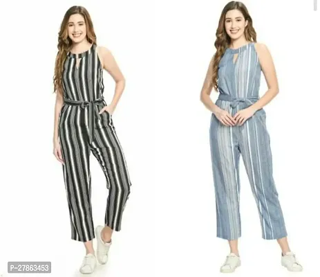 Stylish Crepe Striped Jumpsuits For Women- Pack of 2-thumb0