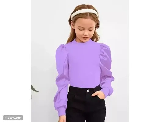 Stylish Purple Cotton Blend Solid Top For Kids Girls-thumb0