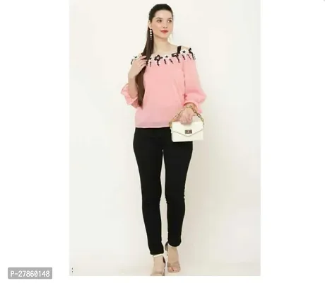 Stylish Pink Georgette Solid Top For Women-thumb0