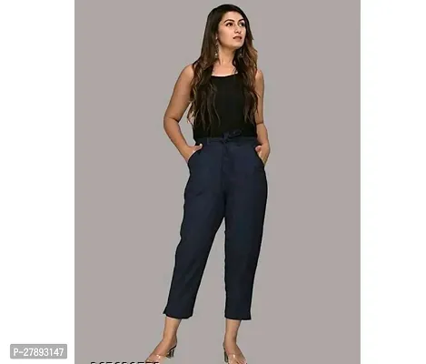 Elegant Navy Blue Rayon Solid Trousers For Women-thumb0