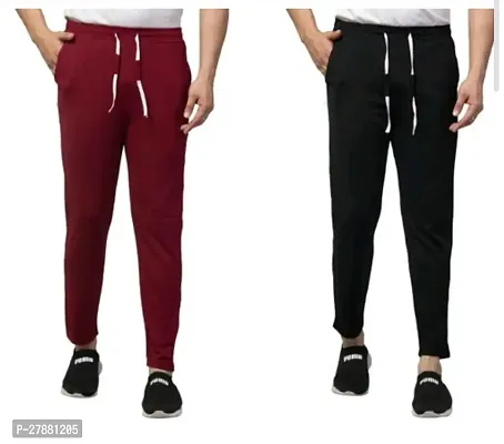 Stylish Multicoloured Cotton Blend Solid Regular Track Pants For Men Pack Of 2-thumb0