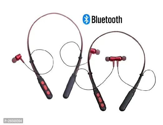 B11 Wireless Bluetooth Neckband Combo Earbud Portable Headset Sports Running Sweatproof Compatible with All Android Smartphones Noise Cancellation.( Red, colors) (pack of 02)-thumb0
