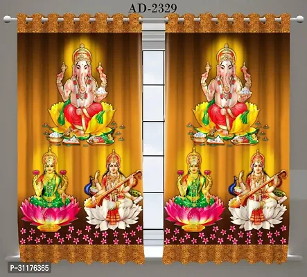 Polyester Digital God Printed Pecs Curtain for Temple Room Use Size Curtain set of 2  size 9 fit-thumb0