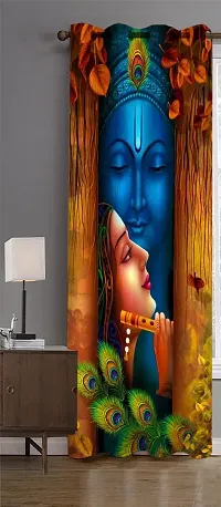 HHF DECOR Polyester 3D God Radha Krishna Digital Printed Pack of 1 Pecs Curtain for