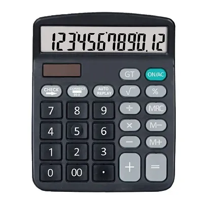 12 Digit Calculator with Dual Power, Auto Replay and Check Button for Office and Shop