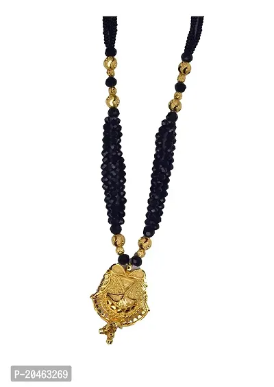 Anshenterpris Gold-Plated AD, Black Beaded Chain Mangalsutra for Women Brass Mangalsutra-thumb0