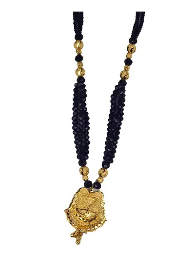 Anshenterpris Gold-Plated AD, Black Beaded Chain Mangalsutra for Women Brass Mangalsutra