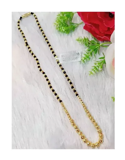 Gold Plated rhinestone Pearl Single Line Simple Long Mangalsutra Chain Brass Mangalsutra