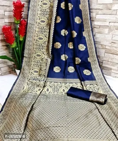 Stylish Art Silk Blue Woven Design Saree with Blouse piece For Women