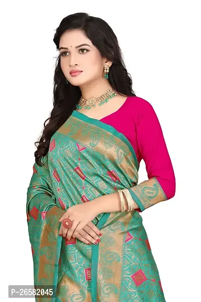 Stylish Art Silk Green Woven Design Saree with Blouse piece For Women-thumb3