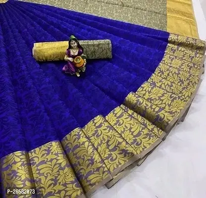 Stylish Cotton Silk Blue Woven Design Saree with Blouse piece For Women