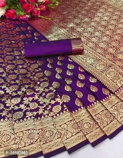 Stylish Art Silk Purple Woven Design Saree with Blouse piece For Women-thumb0