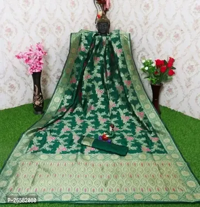 Stylish Cotton Silk Green Woven Design Saree with Blouse piece For Women-thumb0