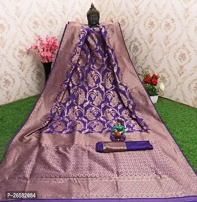 Stylish Cotton Silk Blue Woven Design Saree with Blouse piece For Women