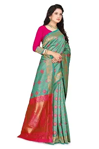 Stylish Art Silk Green Woven Design Saree with Blouse piece For Women-thumb1