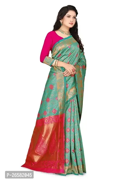 Stylish Art Silk Green Woven Design Saree with Blouse piece For Women-thumb2