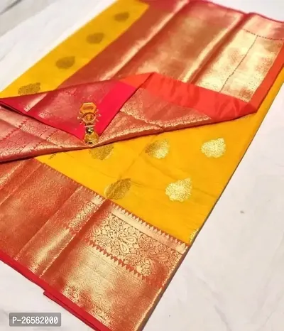 Stylish Art Silk Yellow Woven Design Saree with Blouse piece For Women-thumb0