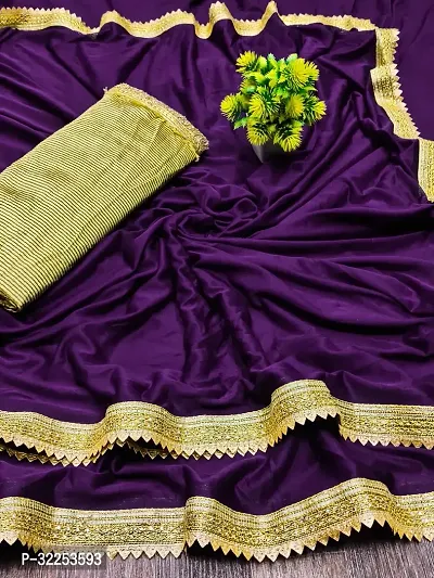 Stylish Lycra Purple Solid Saree with Blouse piece For Women-thumb0