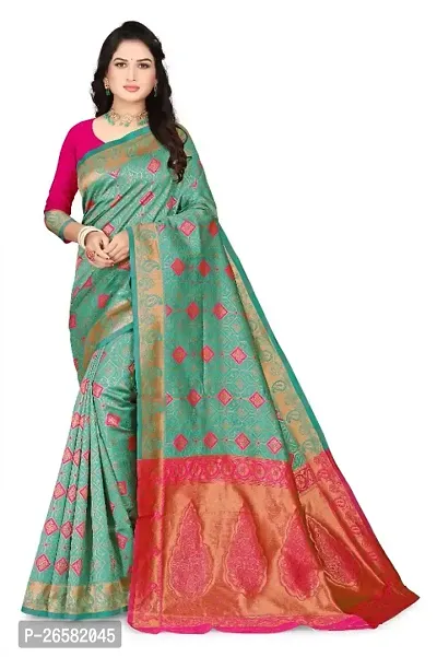 Stylish Art Silk Green Woven Design Saree with Blouse piece For Women-thumb0