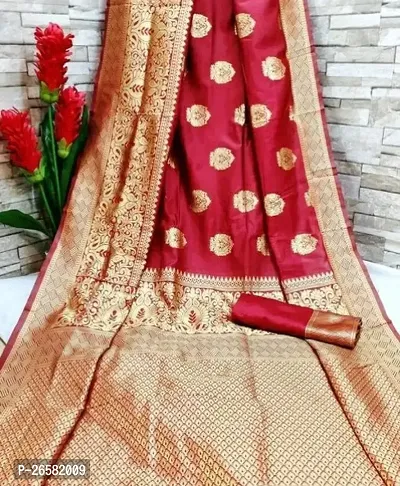 Stylish Art Silk Red Woven Design Saree with Blouse piece For Women-thumb0