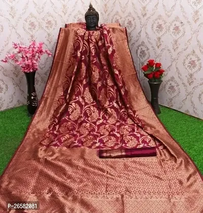 Stylish Cotton Silk Maroon Woven Design Saree with Blouse piece For Women-thumb0