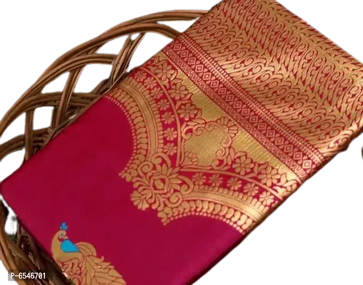 Stylish Pink Lichi Silk Jacquard Saree with Blouse piece For Women-thumb0