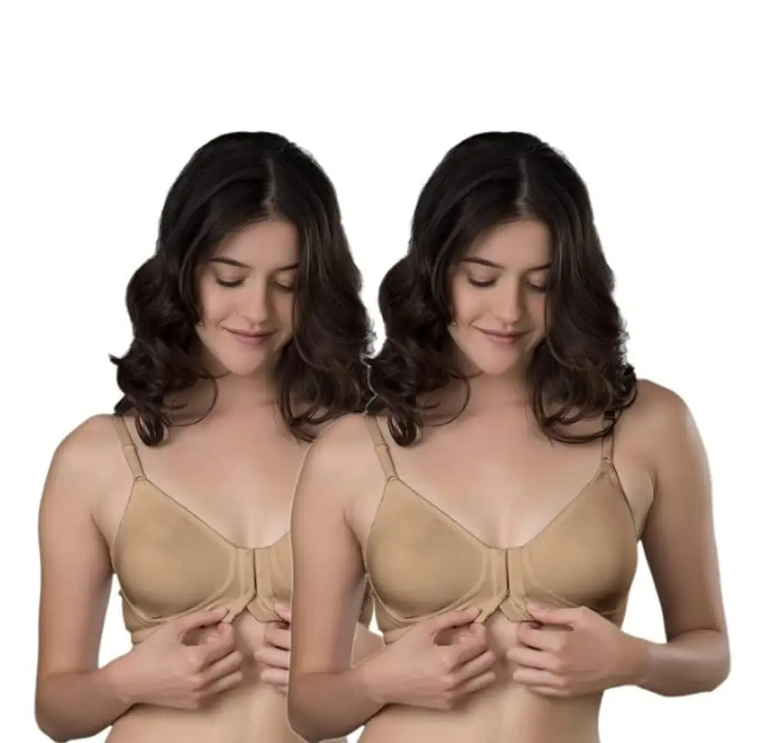 Buy Xinwe Women's Cotton Brassiere, Non-Padded, Non-Wired, Moderate  Coverage, Front Open, Deep Panel and Molded Cups Regular Bra-Pack of 2  (34, Skin) - Lowest price in India