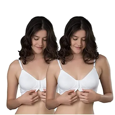 Buy Xinwe Women's Cotton Brassiere, Non-Padded, Non-Wired, Moderate  Coverage, Front Open, Deep Panel and Molded Cups Regular Bra-Pack of 2  (38, White) - Lowest price in India
