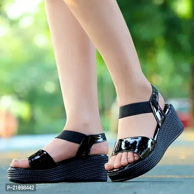 Elegant Black Patent Leather Sandals For Women-thumb0