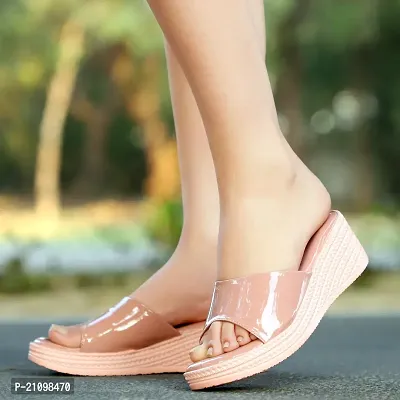 Elegant Peach Patent Leather Sandals For Women-thumb0