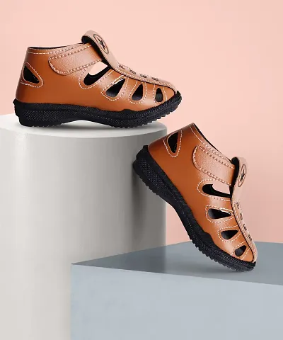 Stylish Brown Mesh Self Design Sandals For Kids