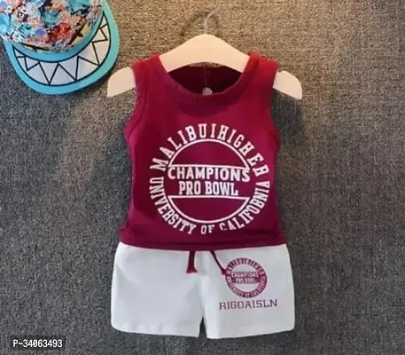 Stylish Cotton Maroon T-Shirts with Shorts For Boy-thumb0