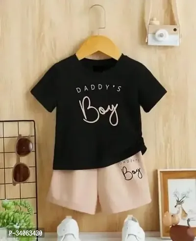 Stylish Cotton Blend Black T-Shirts with Shorts For Boy