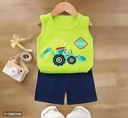 Stylish Cotton Blend Green T-Shirts with Shorts For Boy-thumb0