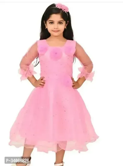 Beautiful Pink Cotton Blend Embellished Frocks For Girls-thumb0