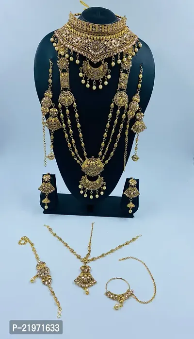 Stylish Golden Alloy Moonstone Jewellery Set For Women