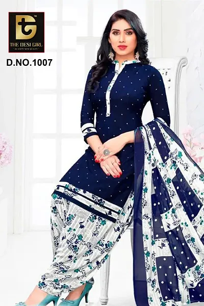 Synthetic Printed Dress Material With Dupatta