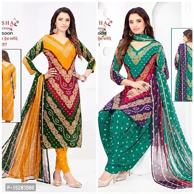 Elegant Multicoloured Synthetic Floral Print Dress Material with Dupatta For Women- Pack Of 2-thumb0