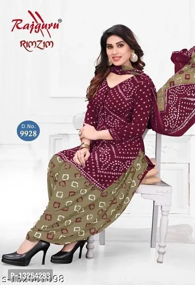 Elegant Magenta Synthetic Printed  Dress Material with Dupatta For Women-thumb0