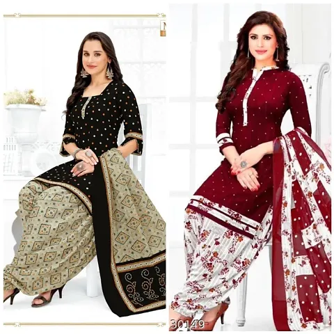 Stylish Synthetic Printed Unstitched Suits - pack of 2