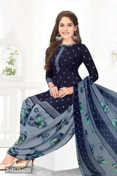 Elegant Grey Synthetic Printed  Dress Material with Dupatta For Women
