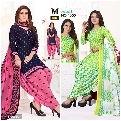 Elegant Multicoloured Synthetic Floral Print Dress Material with Dupatta For Women- Pack Of 2