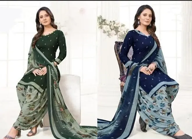 Stylish Synthetic Crepe Printed Dress Material with Dupatta - Pack Of 2