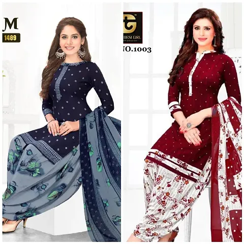 Fancy Synthetic Unstitched Dress Material For Women Pack Of 2